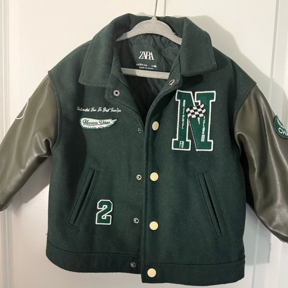Zara Green Varsity Jacket with Letter Patch